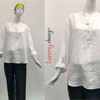 V-neck top with pearl buttons 